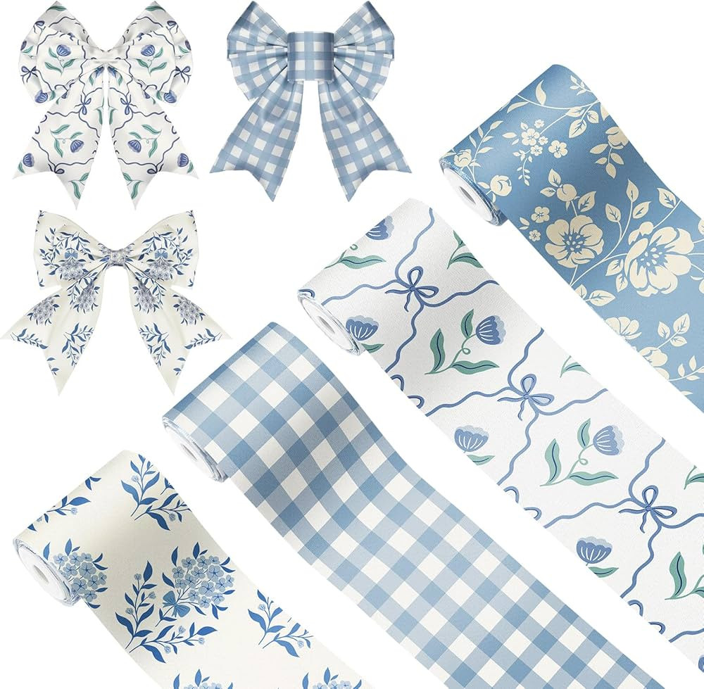 8 Rolls 40 Yards Grandmillennial Wired Edge Ribbon Floral Fabric Spring Craft Ribbon Blue Floral ... | Amazon (US)