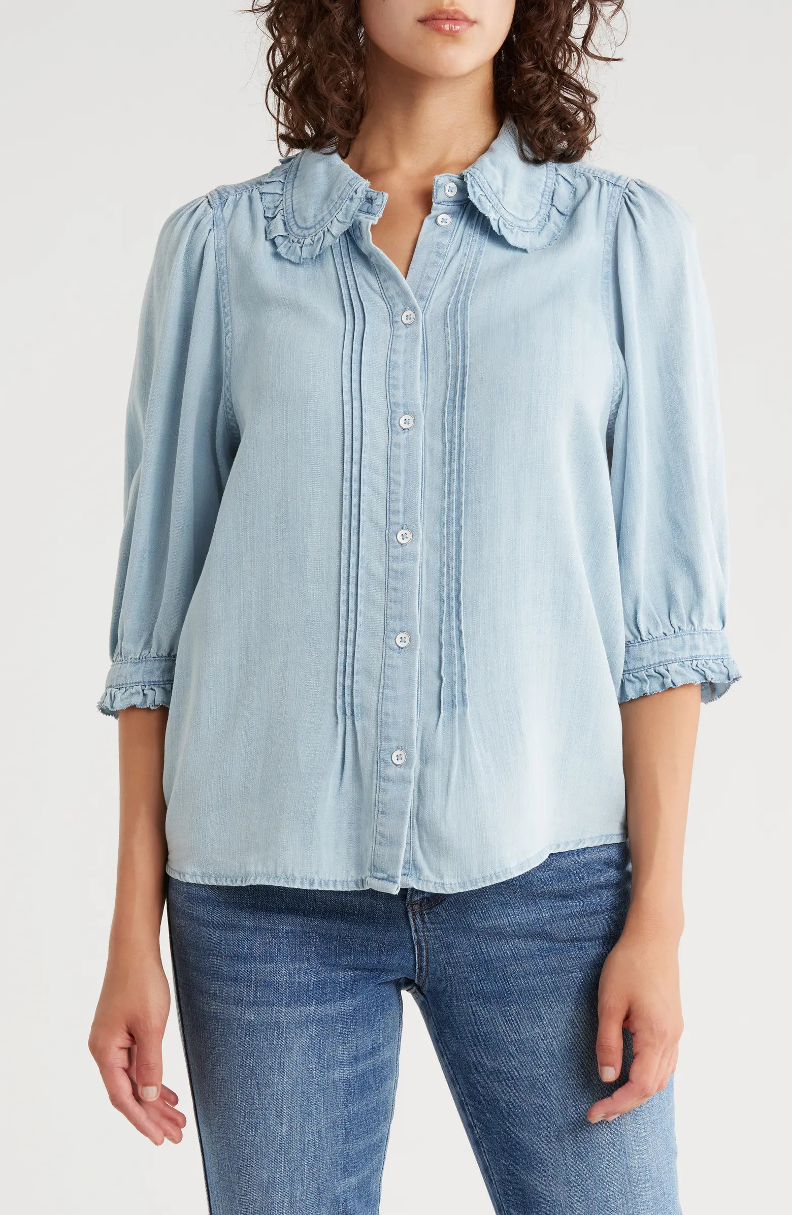 Three-Quarter Sleeve Ruffle Button-Up Shirt | Nordstrom Rack
