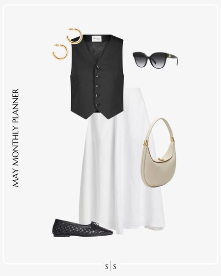 Monthly outfit planner: MAY: Spring looks | white skirt, black tailored vest, black flat, handbag

See the entire calendar on thesarahstories.com ✨ 


#LTKStyleTip