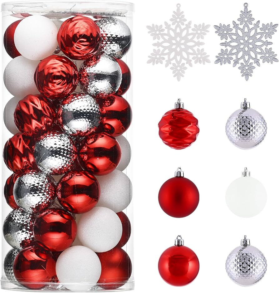 Amazon.com: Valery Madelyn Christmas Tree Decorations Set, 50ct Red and White Shatterproof Christ... | Amazon (US)