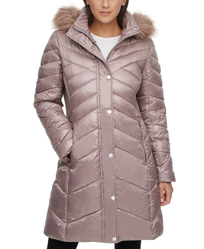 Faux-Fur-Trim Hooded Puffer Coat | Macys (US)