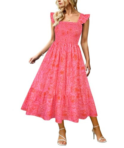 RITERA Plus Size Dress Women Summer Sleeveless Square Neck Smocked Ruffle Strap Midi Beach Sundre... | Amazon (US)