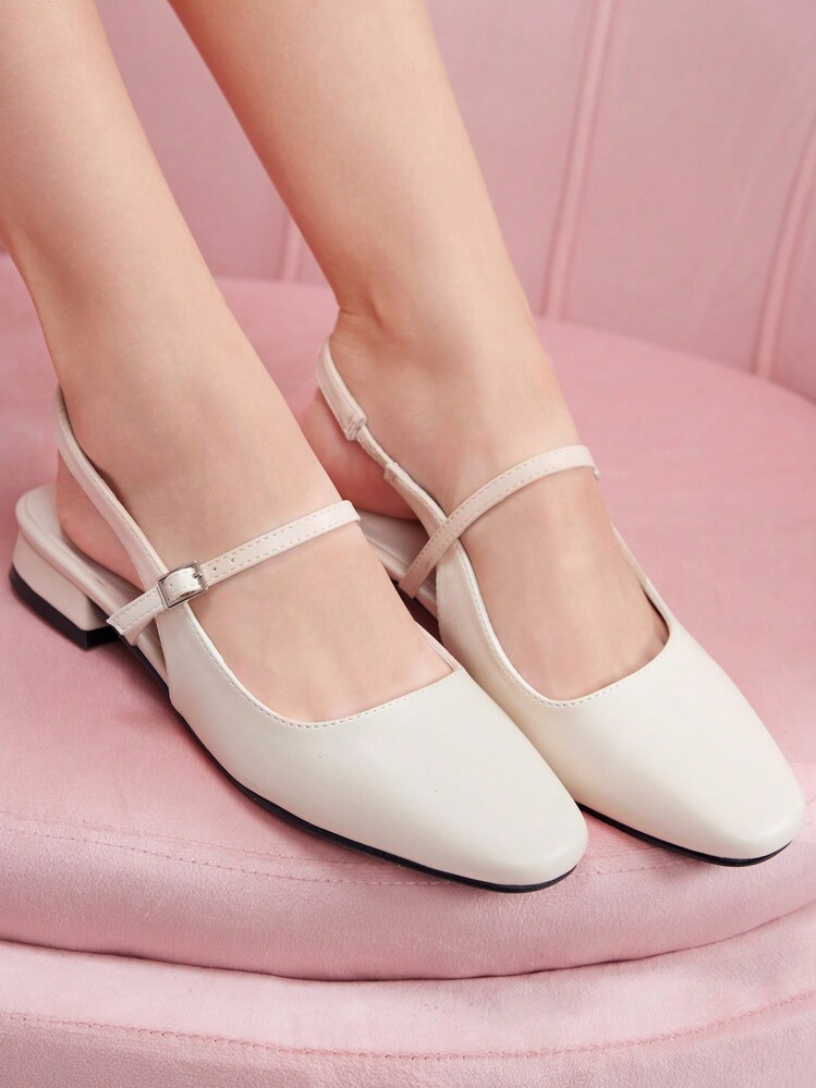 CUCCOO DOLLMOD Fashionable Cream White Flat Square Toe Mary Jane Casual Slingback Shoes For Women, Suitable For Commuting, Dates, Parties, Shopping And Holidays Spring Shoes Spring Break Easter | SHEIN