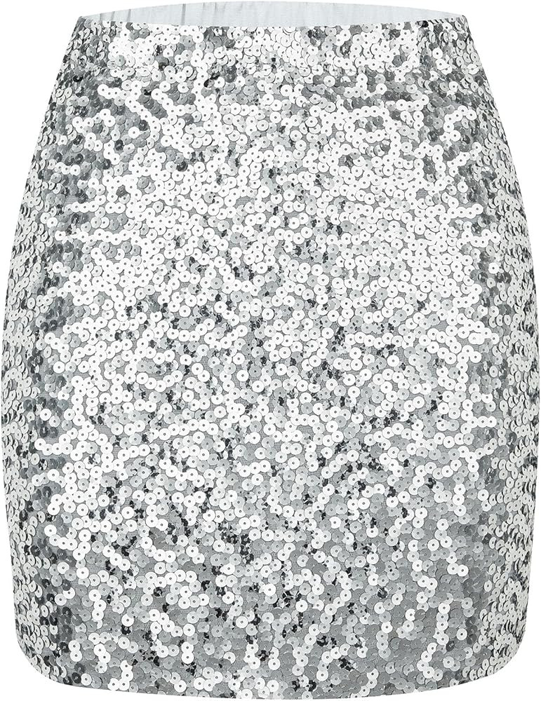 Sequin Skirt Women's Party Stretchy Sparkle Glitter Mini Skirt for Club Night Out | Amazon (US)