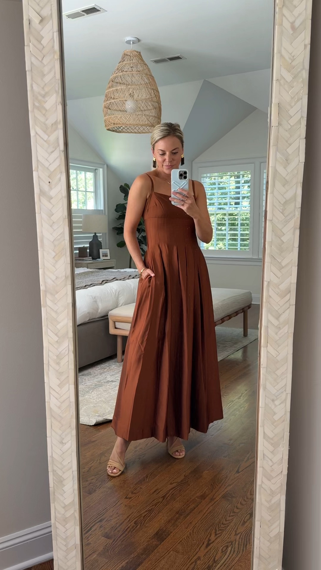 This dress is AMAZING! The color, fit, all of it. Use code FAM25 for 25% off. Perfect fall event or wedding guest dress. 
•I’m 5’5 wearing a small/4, tts. If you’re larger Chested you may need to size up
•heels tts

#LTKSaleAlert #LTKWedding