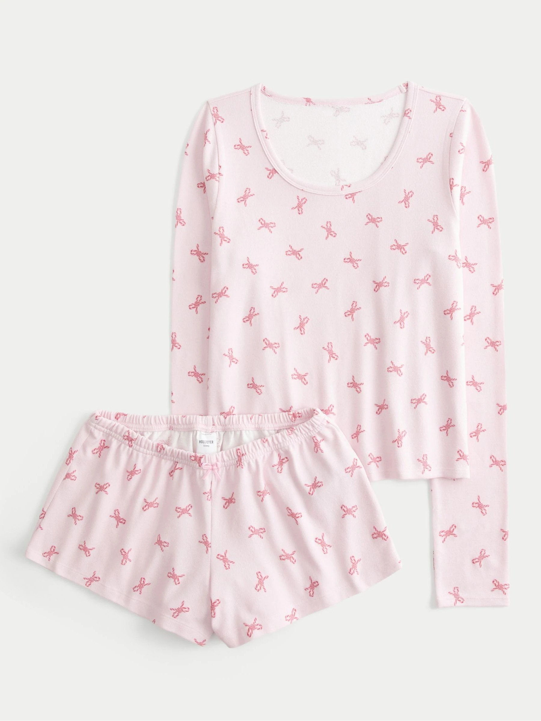 Hollister Hollister Pink Christmas Bow Cozy Long Sleeve Pyjama Set | Next US