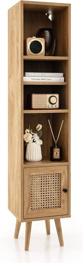 Giantex 54" Tall 4-Tier Bookcase with Door, Freestanding Slim Narrow Book Cabinet with Adjustable... | Amazon (US)