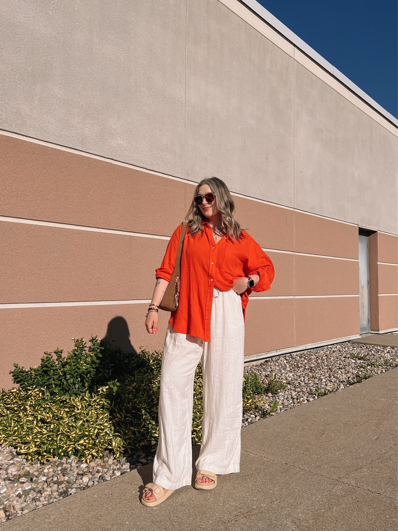 Comfy casual summer outfit! Wearing my usual L in the button up shirt, love this bright red orange! Linked this year’s version of my Old Navy linen pants (have them in brown, I wear L tall), also linked similar options! Linked similar sandals too

#LTKsale #LTKmidsize #LTKsummer