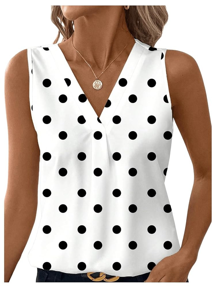 SOLY HUX Women's Casual Polka Dots Tank Tops Summer V Neck Sleeveless Tunic Shirts Office Work Bl... | Amazon (US)