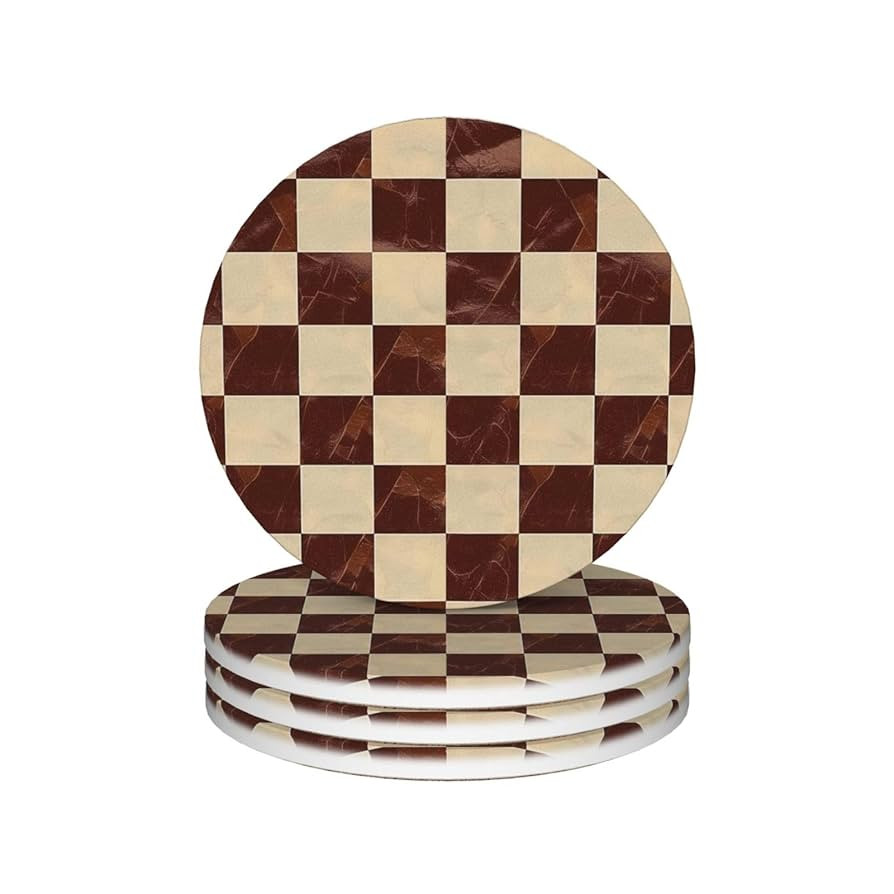 Marble Brown Checkered Coasters Set of 4 Absorbent Ceramic Coasters for Drinks Modern Cup Coaster... | Amazon (US)