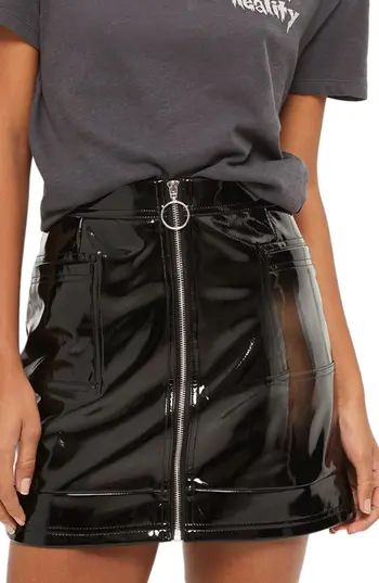 Women's Topshop Zip Through Vinyl Miniskirt, Size 2 US (fits like 0) - Black | Nordstrom