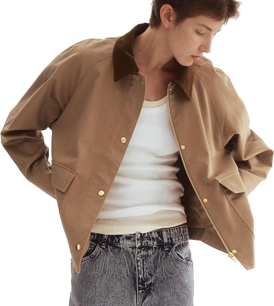 Hixiaohe Women Vintage Bomber Jacket Casual Corduroy Collar Zipper Button Down Shacket Coat Trend... | Amazon (US)