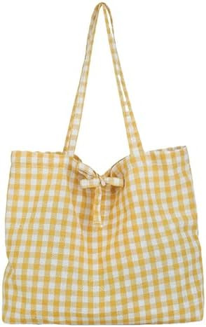 Gingham Tote Bag Vintage Shoulder Tote Lightweight Shoulder Bag Gingham Large Capacity Handbag | Amazon (US)