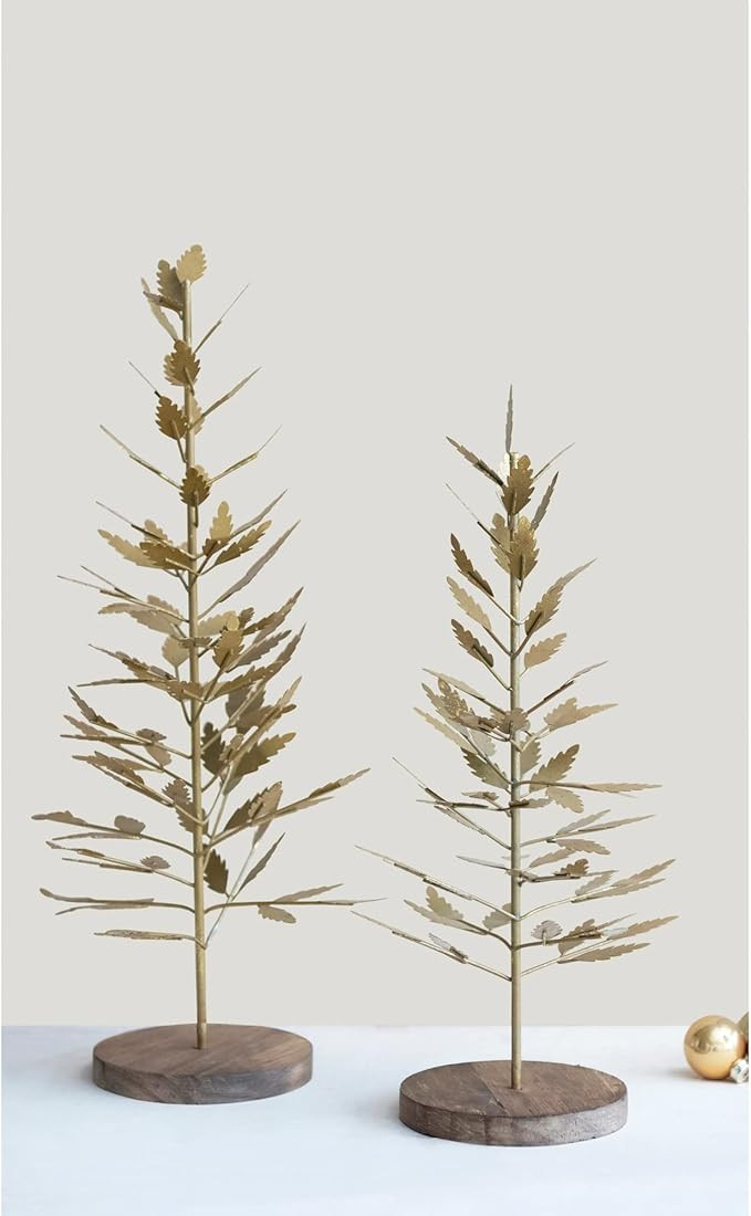 Metal Leaf Tree with Wood Base, Gold | Amazon (US)
