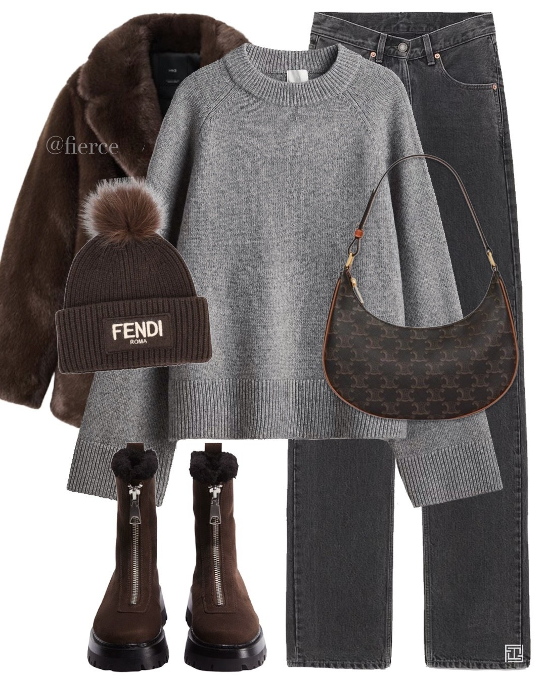 Faux fur coat chocolate brown zipped ankle boots grey jumper grey jeans Celine Ava bag brown pom Pom beanie casual outfit weekend look winter walk outfit 

#LTKuk #LTKwinter #LTKeurope