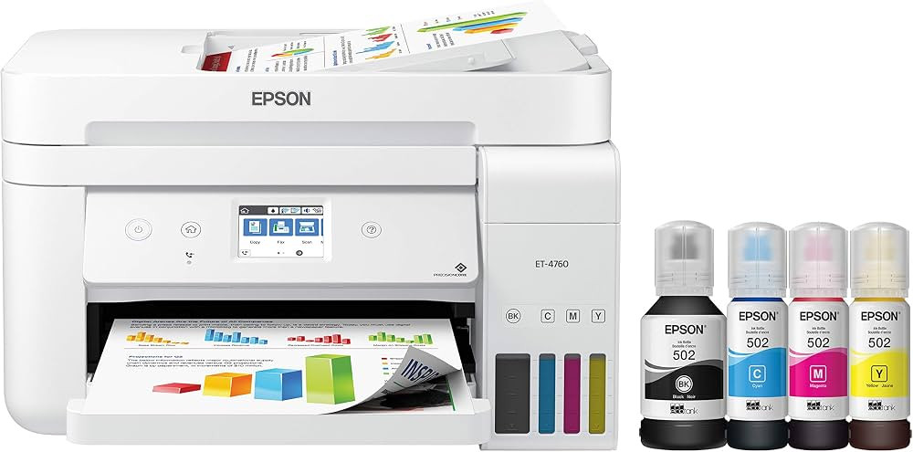 Epson EcoTank ET-4760 Wireless Color All-in-One Cartridge-Free Supertank Printer with Scanner, Co... | Amazon (US)