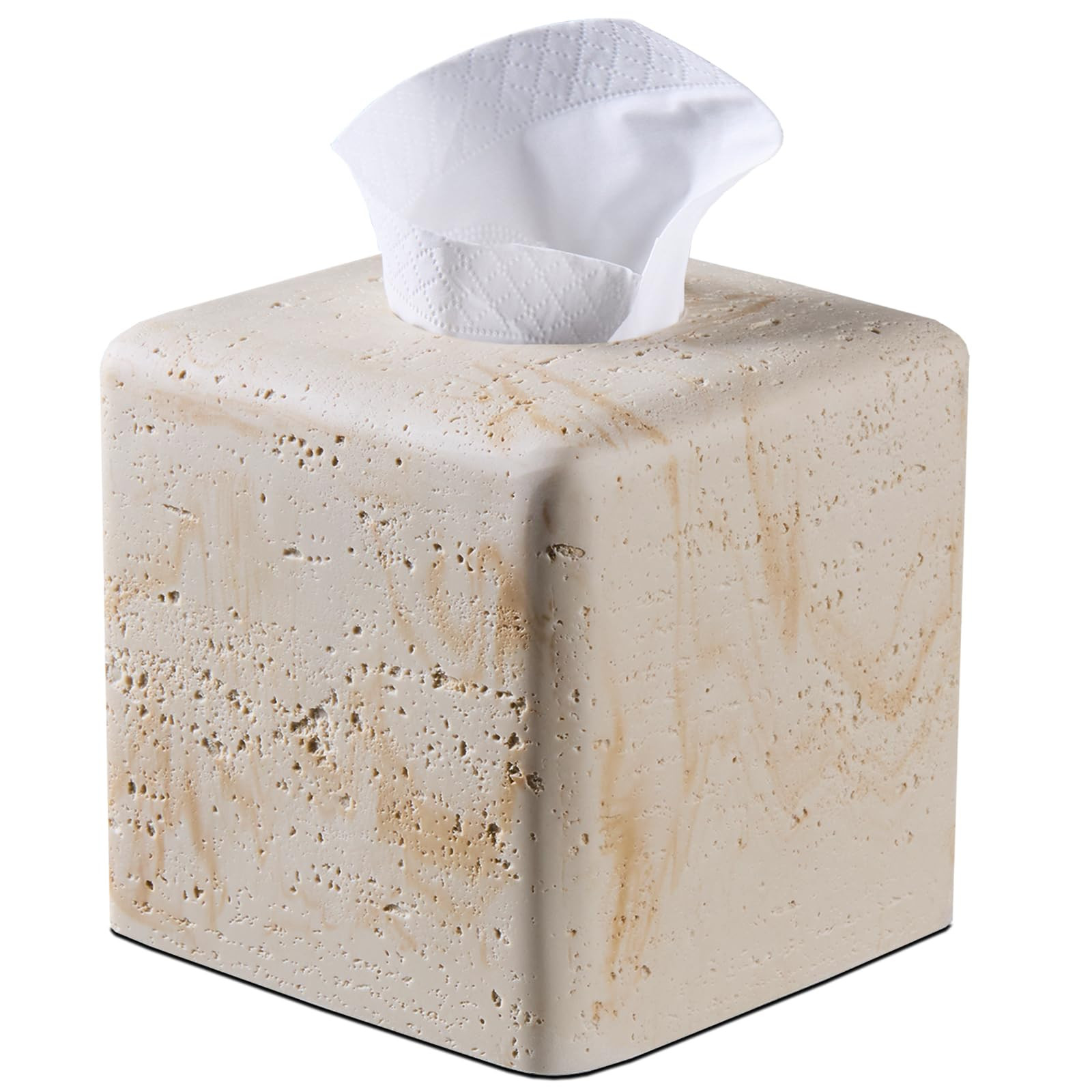 Natural Travertine Tissue Box Cover – Modern Resin Cube Holder for Bathroom, Bedroom, Office ... | Amazon (US)