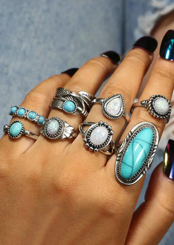Bohemian Turquoise Bead Ring Set | Bellelily