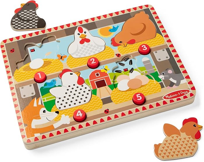 Melissa & Doug Happy Hens Push to Pop Wooden Puzzle, Montessori-Inspired Toddler Puzzles with Mag... | Amazon (US)