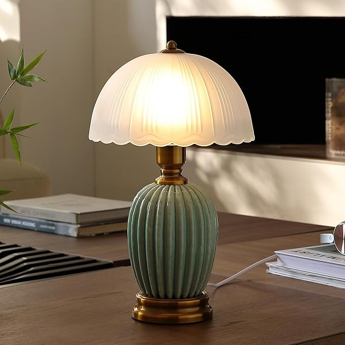 Vintage Lamp for Living Room,16" Modern Ceramic Table Lamps for Bedroom,Retro Bedside Nightstand ... | Amazon (US)