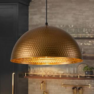 Rennnsan Matthew 15.7 In. 1-Light Gold Hammered Dome Pendant-Light PL8101-55958 - The Home Depot | The Home Depot
