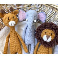 Safari Animals Baby Shower Gift Set Of 3 Plushies Safari Toys Nursery Room Decor Lion Giraffe Elephant Stuffed Plush Toy | Etsy (US)