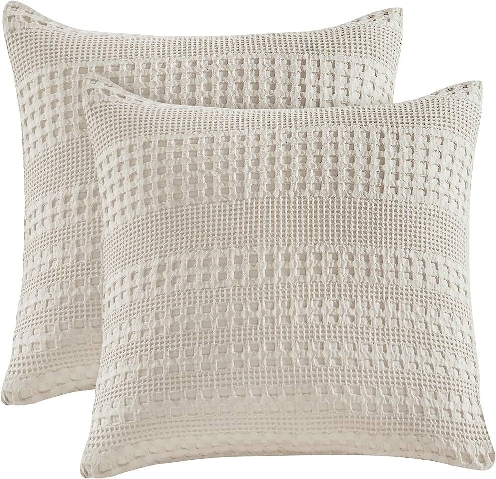 PHF 100% Cotton Waffle Weave Euro Sham Covers, 2 Pack 26" x 26" Pillow Covers for Elegant Home De... | Amazon (US)