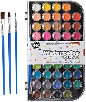 48 Colors Watercolor Paint Set, Shuttle Art Watercolor Pan Set with 3 Paint Brushes Easy to Blend... | Amazon (US)