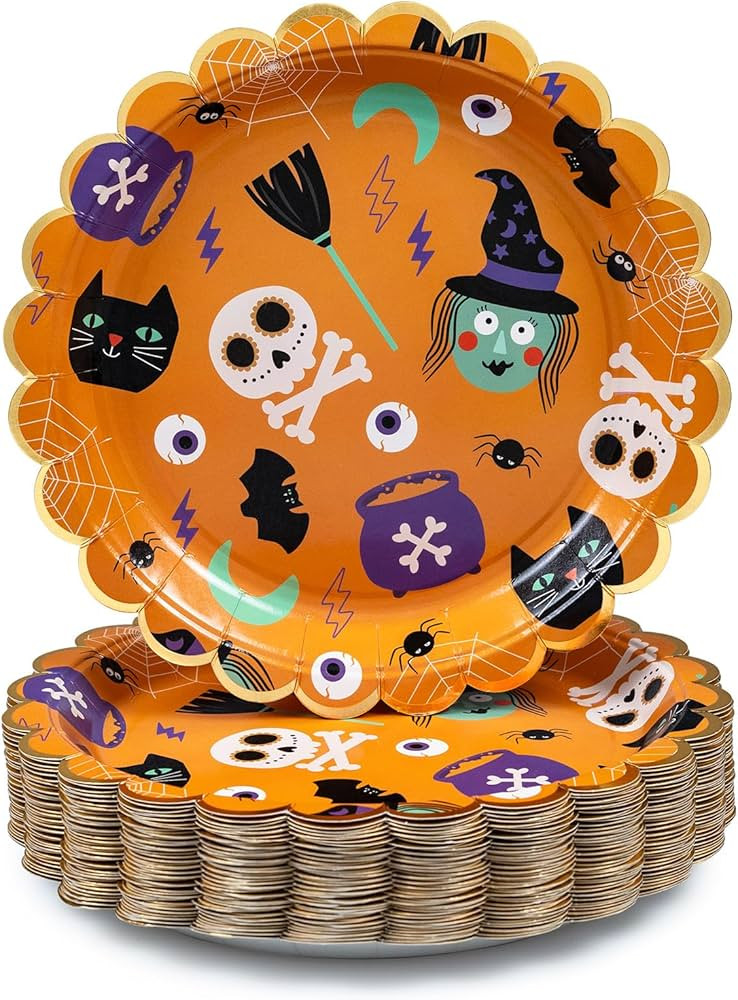 Halloween Paper Plates, 50-Count Disposable Halloween Dinner Plates, Scalloped, Party Supplies, W... | Amazon (US)