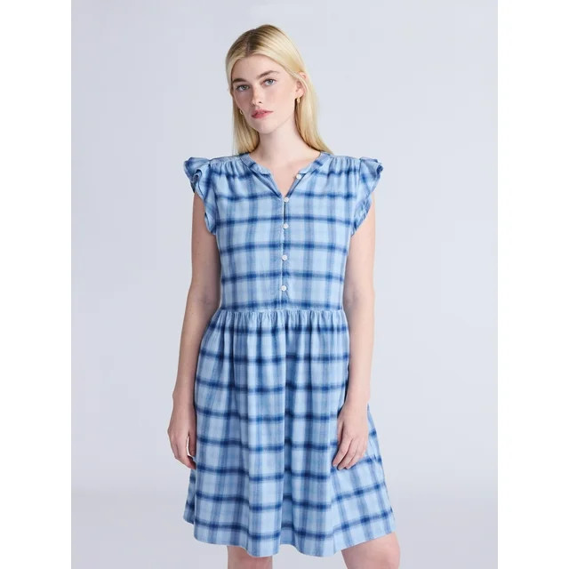 Time and Tru Women's Cotton Mini Dress with Flutter Sleeves, Sizes XS-XXXL | Walmart (US)