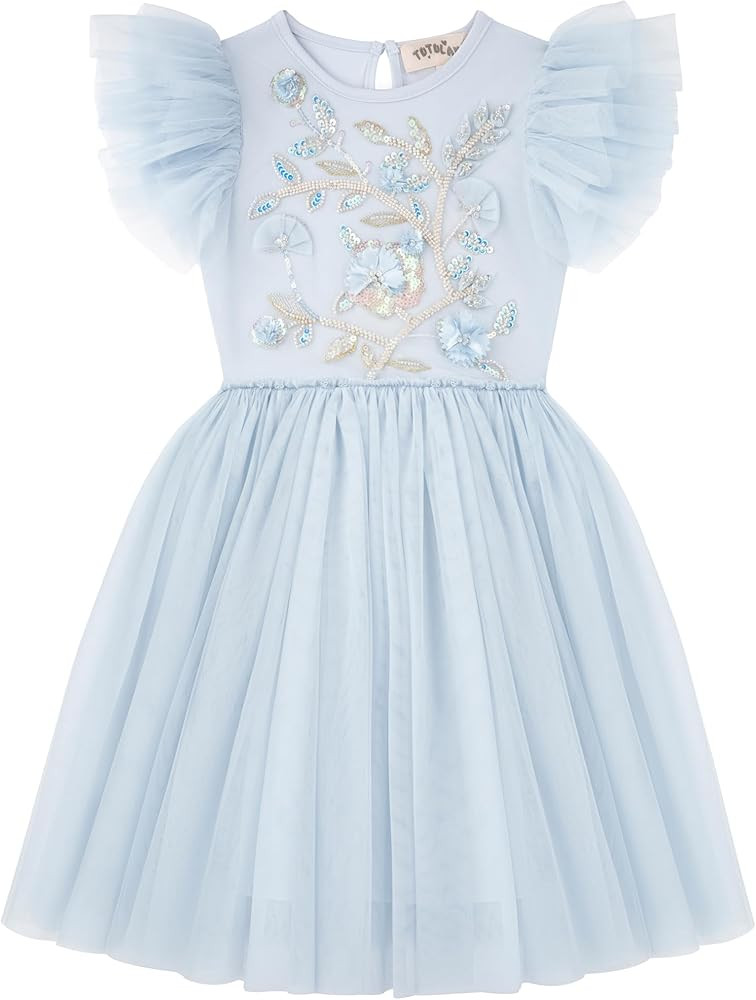 Tutu Dress for Girls - Embroidered Tulle Dress Tiered Layered Flower Toddler Dress for Wedding Bi... | Amazon (US)