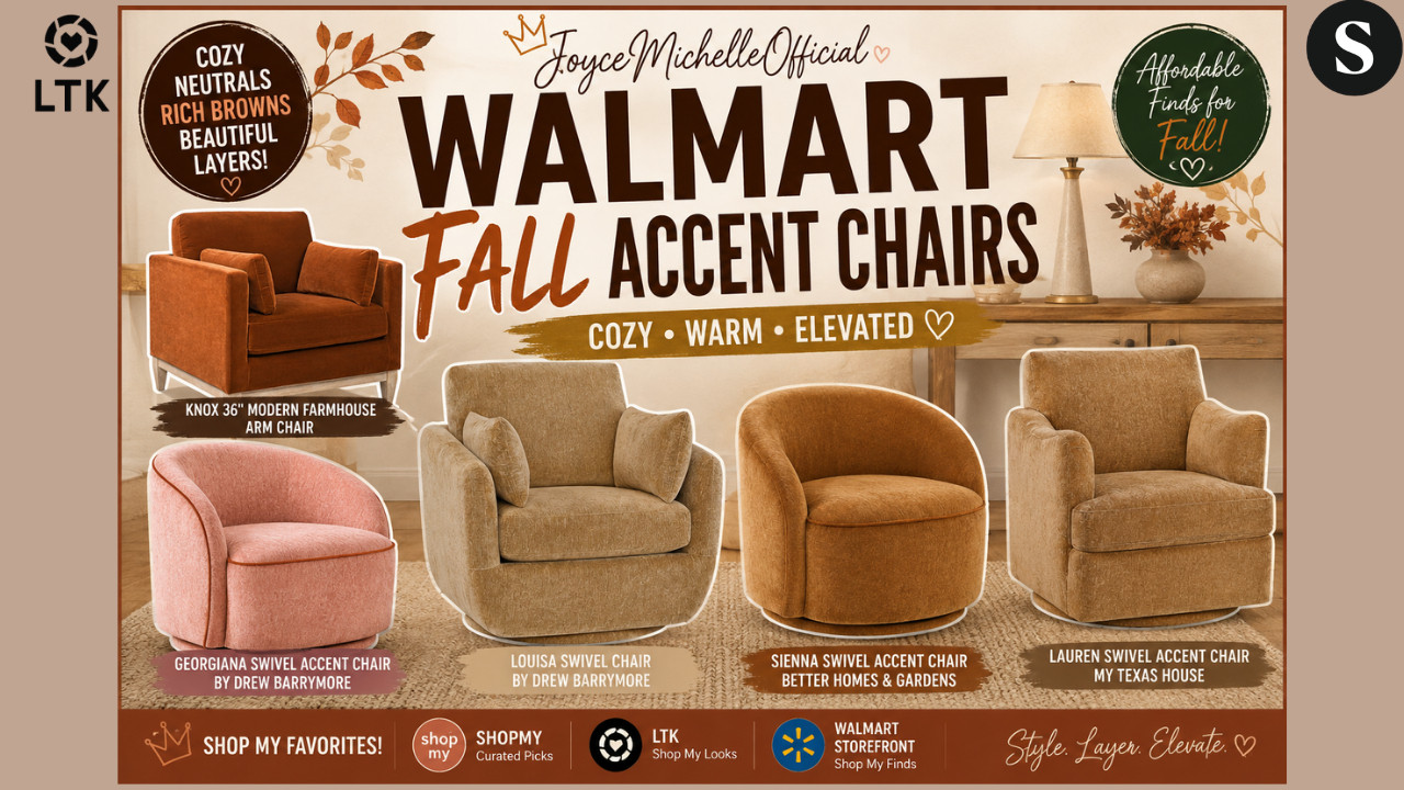 Walmart Fall Accent Chairs 2026 🍂 | Cozy Swivel Chairs + Warm Fall Home Decor Finds


We’re continuing the Walmart Fall Finds series, and this time we’re focusing completely on ACCENT CHAIRS! 🍂🤎
If you’re layering your home for fall, an accent chair is one of the easiest ways to bring in warmth, texture, and rich seasonal color without completely redecorating your space.
In this Walmart haul, I’m featuring five gorgeous chairs in burnt orange, latte, rose pink, caramel, and honey brown—all colors that can transition beautifully from fall into your everyday neutral home decor.
Featured Walmart Fall Accent Chairs:
🍁 Knox 36" Modern Farmhouse Arm Chair — Burnt Orange 🤎 Beautiful Louisa Swivel Chair by Drew Barrymore — Latte 🌸 Beautiful Georgiana Swivel Accent Chair by Drew Barrymore — Rose Pink with Rust Piping 🍂 Better Homes & Gardens Sienna Swivel Accent Chair — Caramel Velvet 🤎 My Texas House Lauren Swivel Accent Chair — Honey Brown
I’ll show you how these different colors and silhouettes can work with warm woods, creams, browns, terracotta, and other fall layers to create a home that feels cozy, elevated, and collected.
Which one would you put in your living room—the Latte, Rose Pink, Caramel, Honey Brown, or Burnt Orange?



🛍️Walmart Storefront:




🛍️ShopMy:
https://shopmy.us/shop/collections/7317719



🛍️LTK:





#WalmartFallFinds #WalmartHome #WalmartFinds #WalmartDecor #FallDecor #FallHomeDecor #AccentChairs #SwivelChair #DrewBarrymoreHome #BetterHomesAndGardens #MyTexasHouse #CozyHome #WarmNeutralDecor #AffordableHomeDecor #JoyceMichelleOfficial



Walmart fall finds 2026, Walmart fall decor, Walmart accent chairs, Walmart furniture finds, fall accent chairs, Walmart swivel chairs, Drew Barrymore chair, Beautiful by Drew Barrymore, Georgiana swivel chair, Louisa swivel chair, Better Homes and Gardens chair, Sienna swivel chair, My Texas House Lauren chair, burnt orange accent chair, caramel accent chair, brown accent chair, rose pink accent chair, cozy fall home decor, affordable home decor, Walmart home finds, fall decorating ideas 

 #LTKdayinmylife #LTKOver40 #LTKHome