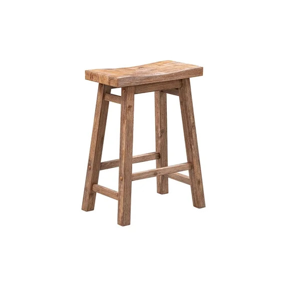 Boraam Wood Sonoma Saddle Counter Stool in Barnwood Wire-Brush Brown Finish | Walmart (US)
