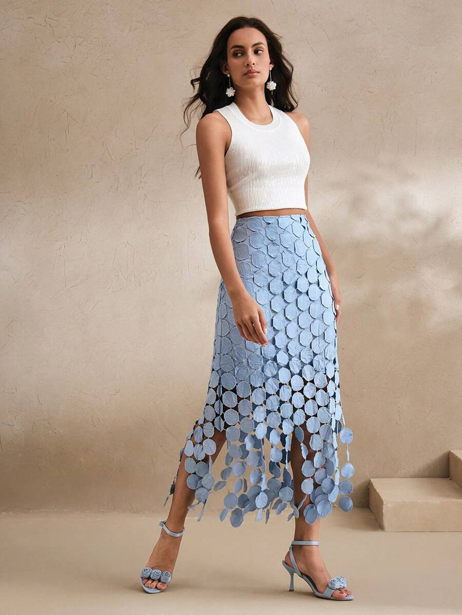 Anewsta Holiday, Party, Summer, Spring, Festival Laser Cut Multi Circle Double Layered Skirt Maxi... | SHEIN