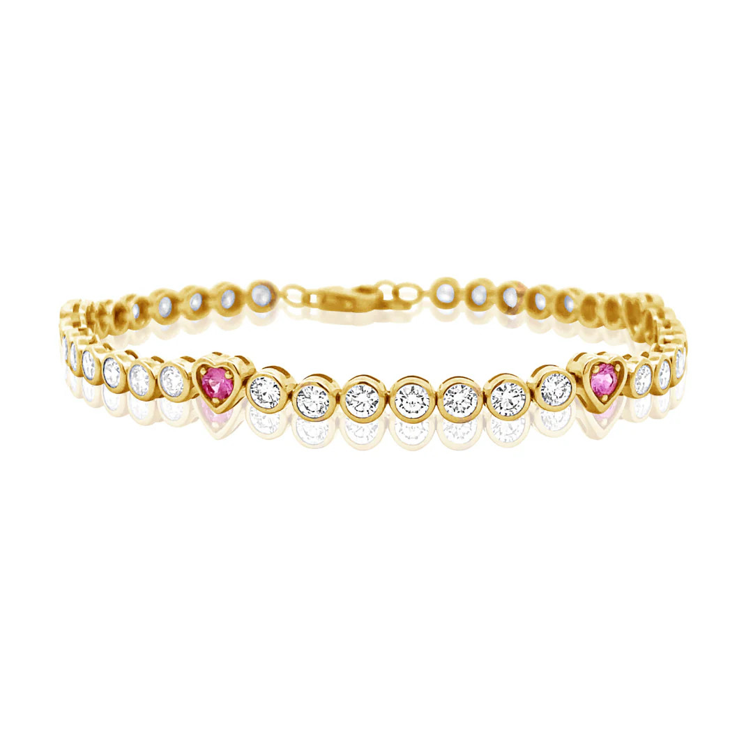 Bellamy Pink Sapphire Hearts & Diamond Bezel Adjustable Tennis Bracelet 3.10 ctw | RW Fine Jewelry