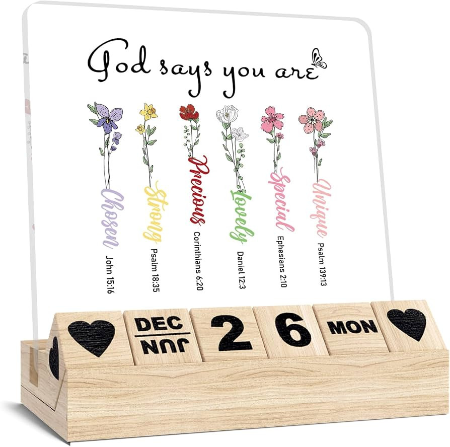 Christian Gifts for Women, Wooden Block Calendar for Desk, Religious Gifts for Coworker Female, G... | Amazon (US)