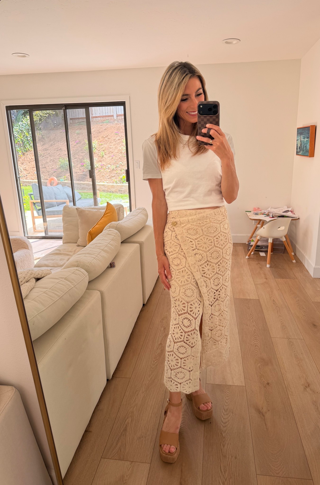 The prettiest lace skirt has a matching top but i paired it with my fav white tee (i tied in the back with a clear elastic) & wedges.

I wore this for Easter, but would be pretty for a bride, date night, or brunch! It’s so pretty & delicate vibes! Would be fun to play up for festival season too! 

#LTKootd #LTKOver40 #LTKFestival