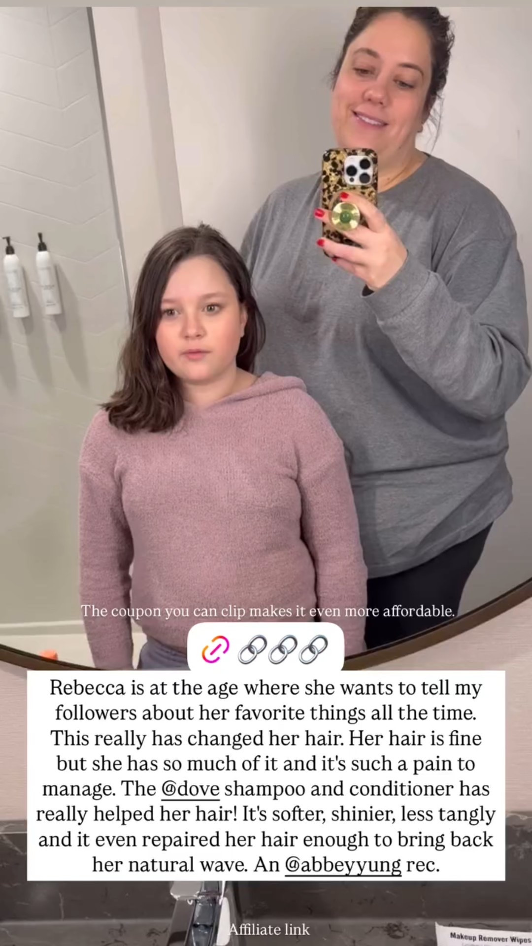 Rebecca is at the age where she wants to tell my followers about her favorite things all the time.  This really has changed her hair. Her hair is fine but she has so much of it and it's such a pain to manage. The @dove shampoo and conditioner has really helped her hair! It's softer, shinier, less tangly and it even repaired her hair enough to bring back her natural wave. An @abbeyyung rec.  The coupon you can clip makes it even more affordable.  Affiliate link

#LTKBeauty #LTKKids