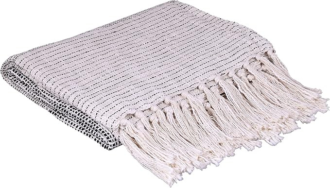 Cotton Throw Blanket with Fringe - Stylish Classic Pattern Throw Blanket - Cozy Throws for Couch ... | Amazon (US)