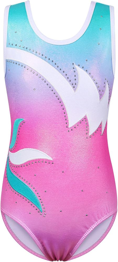 BAOHULU Leotards Girls Gymnastics Embroidery Shiny Aqua Rose Diamond Dance Clothes | Amazon (US)