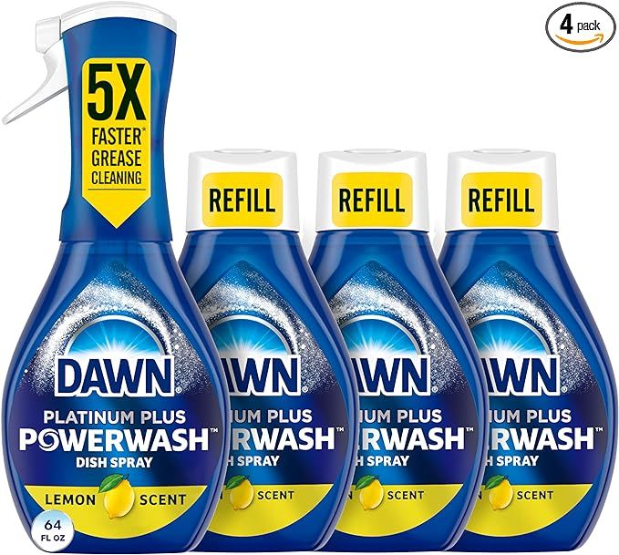 Dawn Platinum Powerwash Dish Spray, Dish Soap, Lemon Scent Refill, 16 oz, 1 Starter Kit + 3 Refil... | Amazon (US)