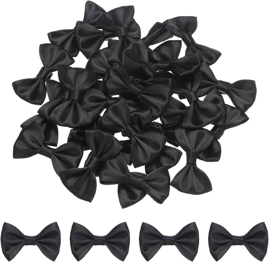 MECCANIXITY 30pcs Black Bow Ties 1.5"x1" Mini Bowknot for Crafting Little Satin Bows Bulk | Amazon (US)