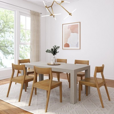 72" Modern Solid Wood Dining Table Set, Seashell Wirebrush, + 6 Chairs, Pecan | Target