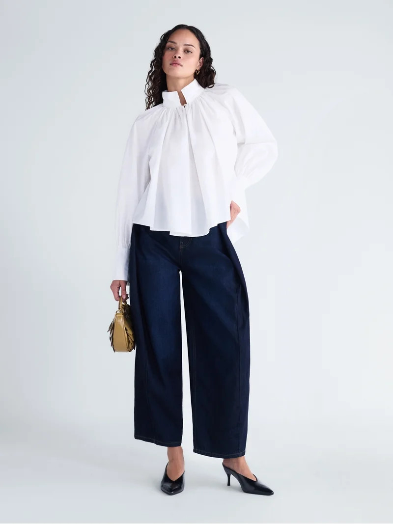 Scoop Women's and Women's Plus Flowy Volume Cotton Blouse, Sizes XS-4X | Walmart (US)