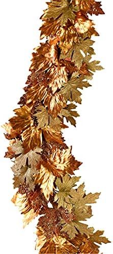 Serene Spaces Living Glitter Gold & Copper Maple Leaf Garland, Faux Fall Garland for Thanksgiving... | Amazon (US)