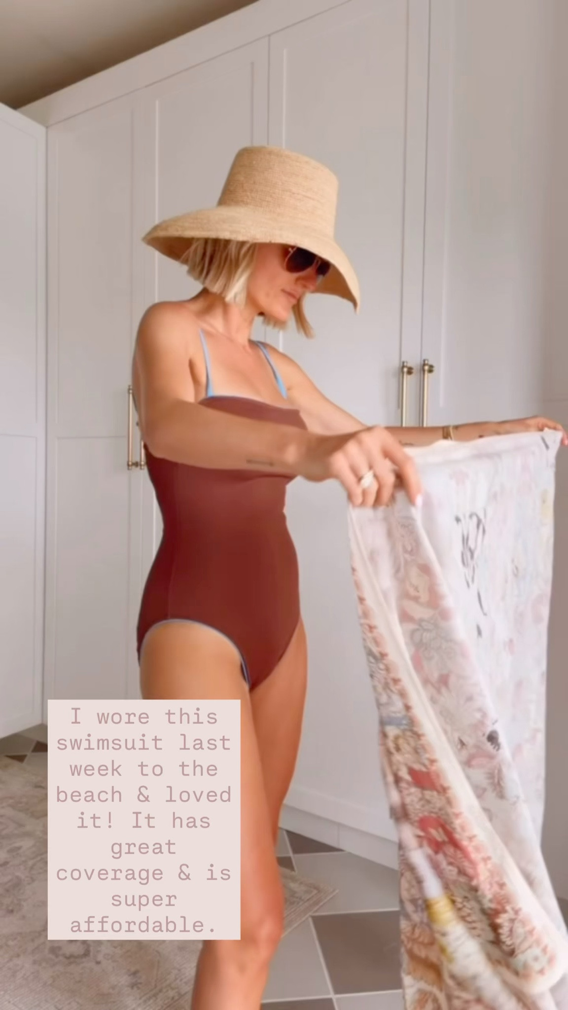 I love how simple this brown one piece is with a little blue! I wore this actually to the beach last week, and loved it! Wearing size M!

Loverly Grey, swimsuit, one piece swimsuit, pareo, sarong, straw hat, resort wear 

#LTKSwim #LTKSeasonal