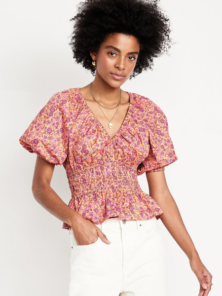 Smocked V-Neck Peplum Top | Old Navy (US)