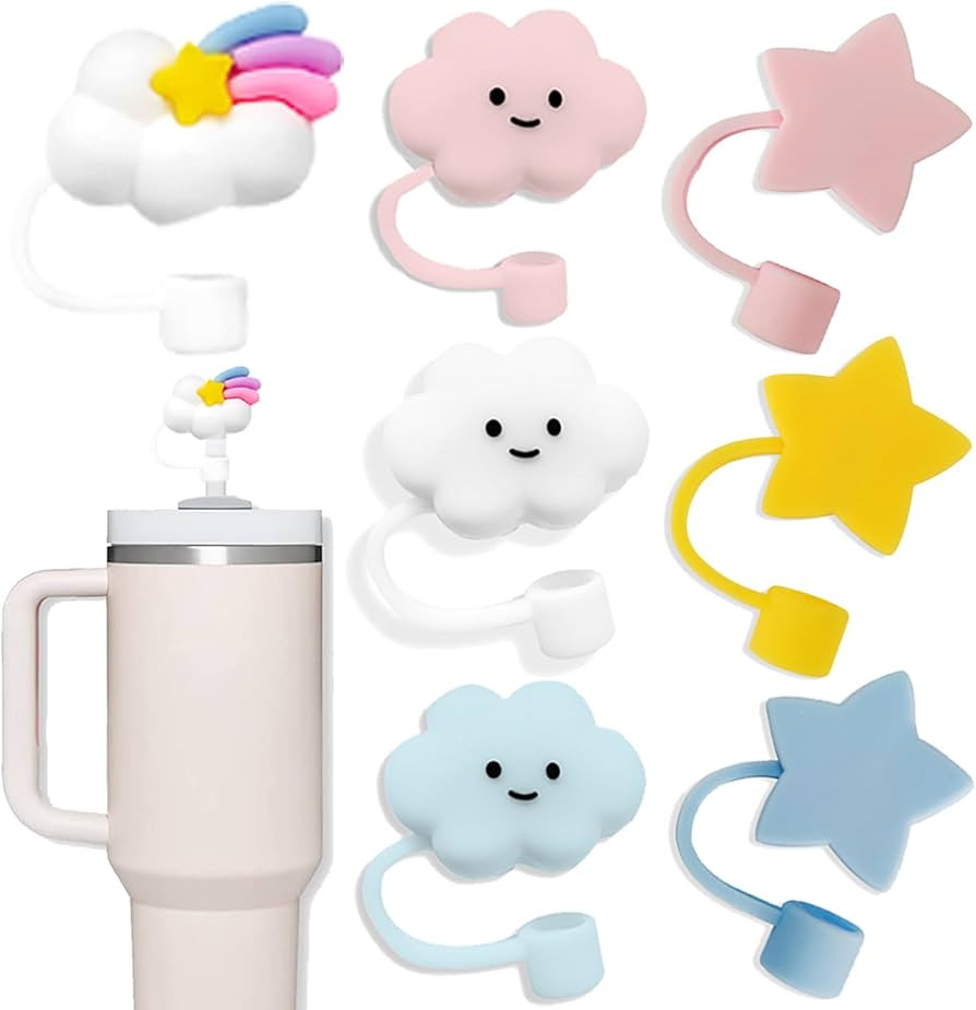 7Pcs 10MM Straw Covers Cap Toppers for Stanley Cup 40&30 Oz, Cute Cloud Straw Caps for Stanley Tu... | Amazon (US)