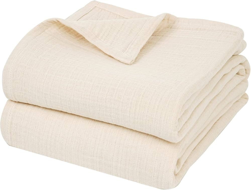 PHF 100% Cotton Muslin Blanket Queen Size 90" x 90", Lightweight and Breathable Blanket, Ultra So... | Amazon (US)