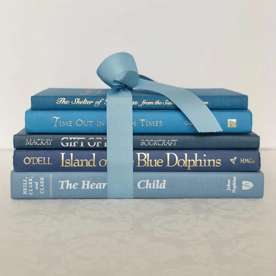 Blue Decorative Book Bundle Bookshelf Baby Blue Vintage Decor Beach House Living Ice Blue Mantle ... | Etsy (US)